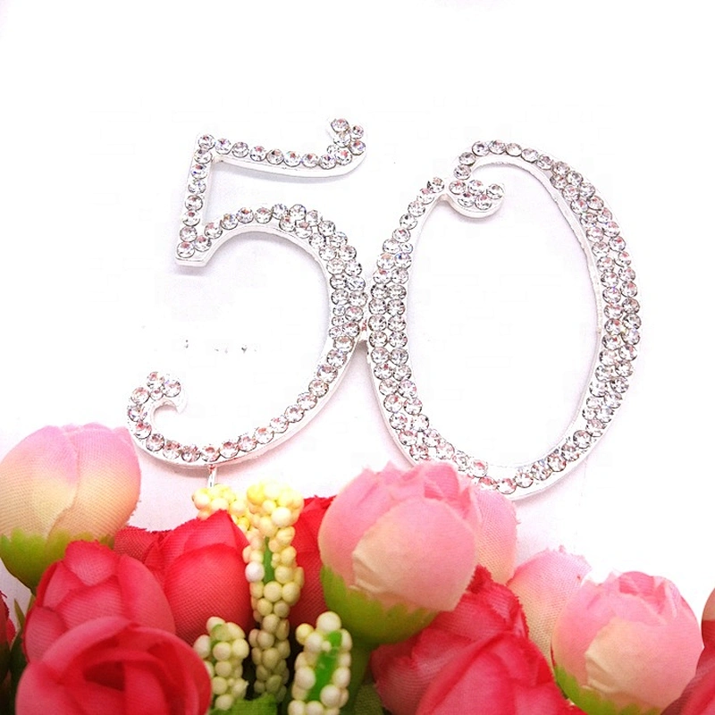 7cm Rhinestone Number 50Silver Crystal diamond cake Topper