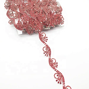 Latest garment accessories sew on red rhinestone rope waistbands banding trim for wedding dress decoration