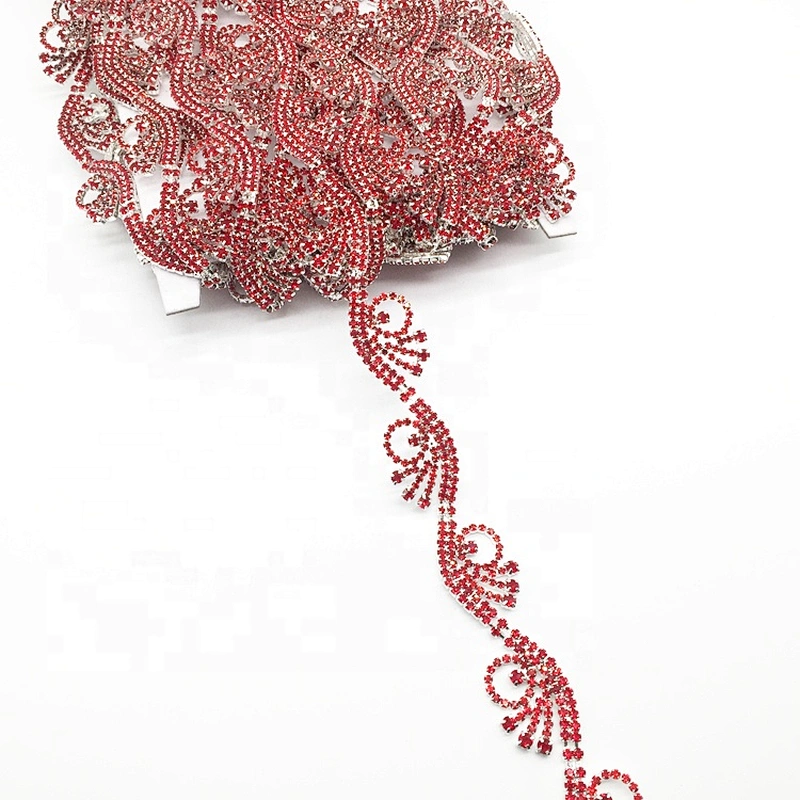 Latest garment accessories sew on red rhinestone rope waistbands banding trim for wedding dress decoration