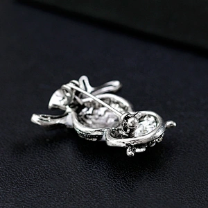 custom antique silver animal brooch shell decorative rhinestone owl brooch pin