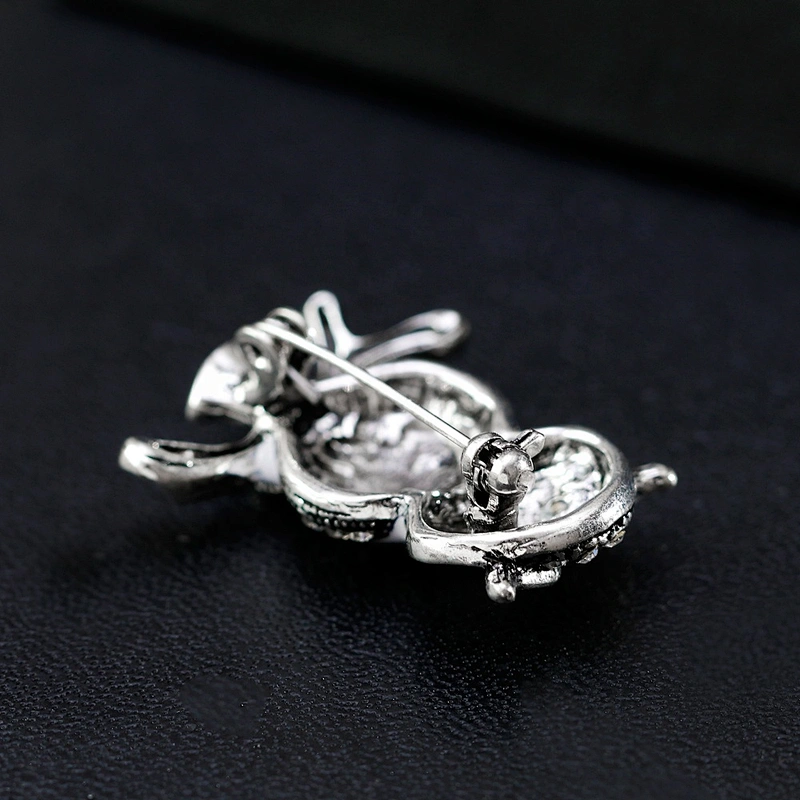 custom antique silver animal brooch shell decorative rhinestone owl brooch pin