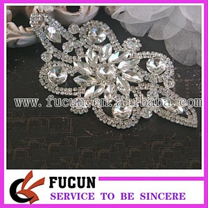 Silver Tone Crystal Rhinestone Bridal Ribbon Belt Sash Applique Trim