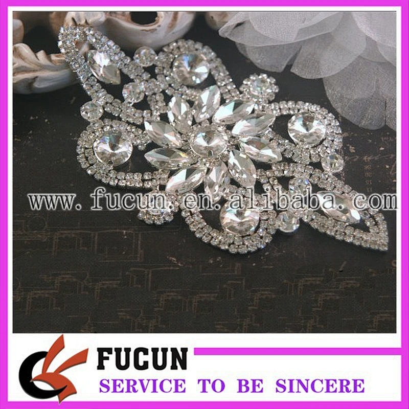 Silver Tone Crystal Rhinestone Bridal Ribbon Belt Sash Applique Trim