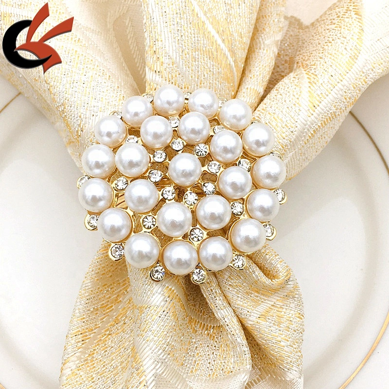 Metal Gold Plated Bling Pearl Napkin Ring for Table Decoration