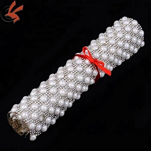 wholesale bling flat iron pearl and rhinestone mesh trimming for cloth