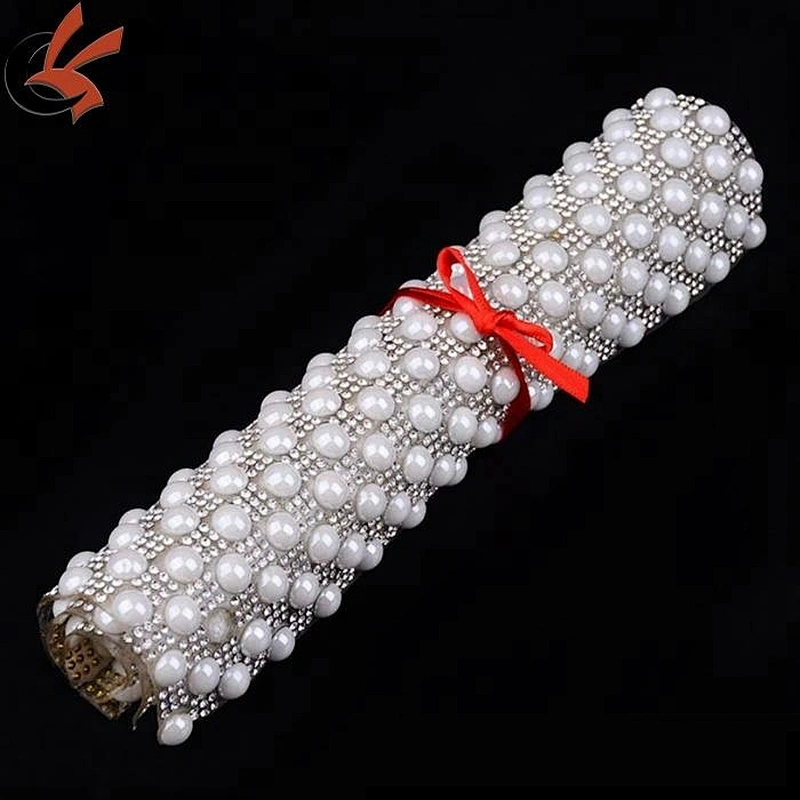 wholesale bling flat iron pearl and rhinestone mesh trimming for cloth