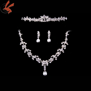 wholesale Bridal Wedding Bride Silver Rhinestone Necklace Earring Jewelry Set Women