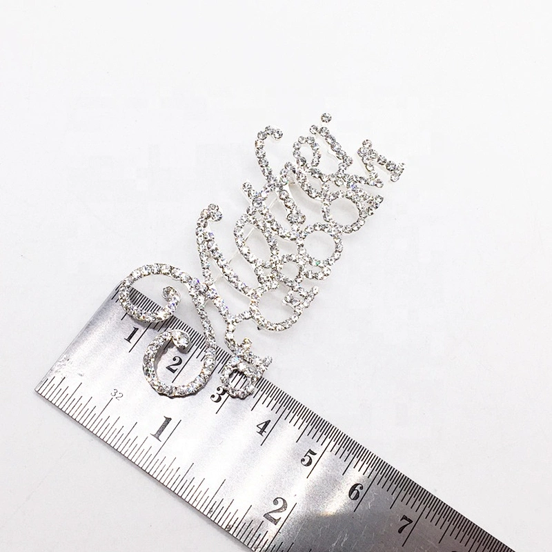 New item style 2019 custom silver words rhinestone alphabet crystal paved brooch pin for wedding