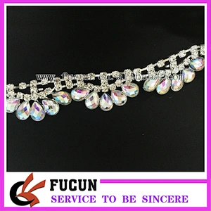 Fashion wholesale AB crystal flower pendant chain decorative rhinestone trim for clothing