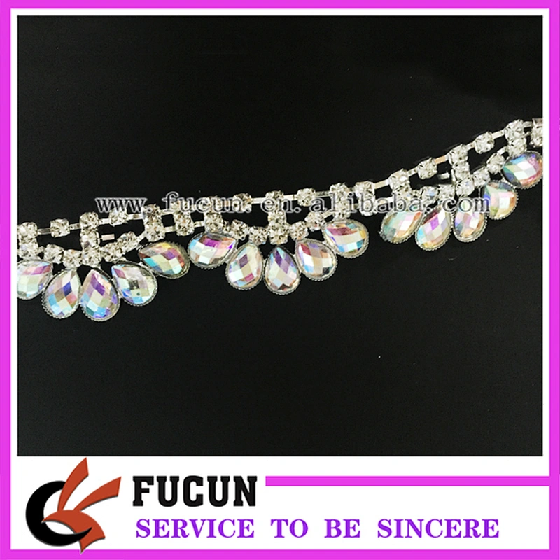Fashion wholesale AB crystal flower pendant chain decorative rhinestone trim for clothing