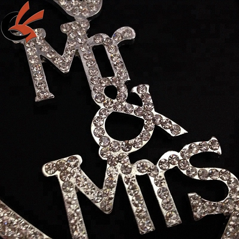 Hot Wedding Anniversary Decoration Rhinestone Silver Mr & Mrs in Heart Cake Topper