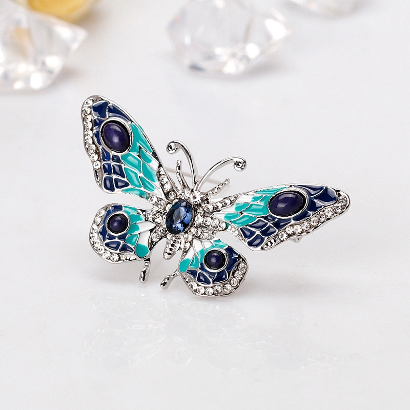 Fashion High Quality Oil Drip Rhinestone Butterfly Brooch