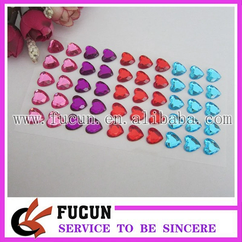HOT rhinestone diamond sticker colourful heart l acrylic gem sticker