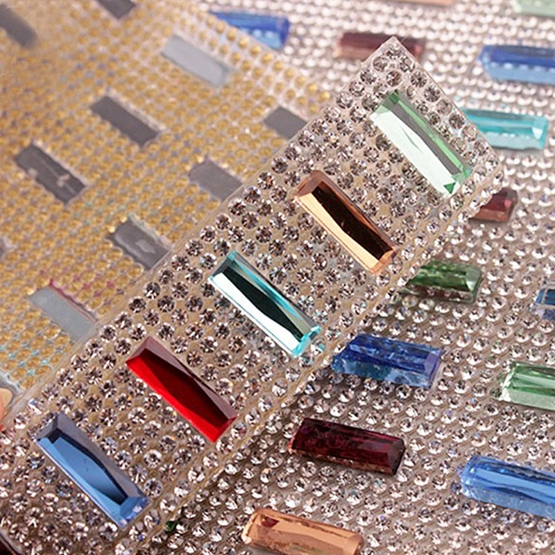 Various colors crystal rhinestone mesh adhesive hot fix rhinestone rainbow sticker sheet