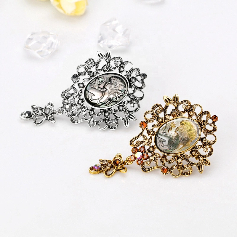New arrival!! Vintage Style Shell Lady Head Brooch Antique Gold Brooch