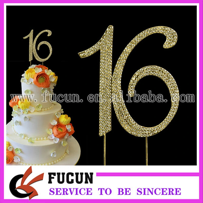 Silver Rhinestone 16th Decoration Sweet Sixteen 16 Birthday Number Cake Topper