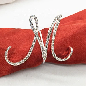 Wedding Bridal Dinner Table Accessories Rhinestone Crystal Letter Napkin Ring Wholesale