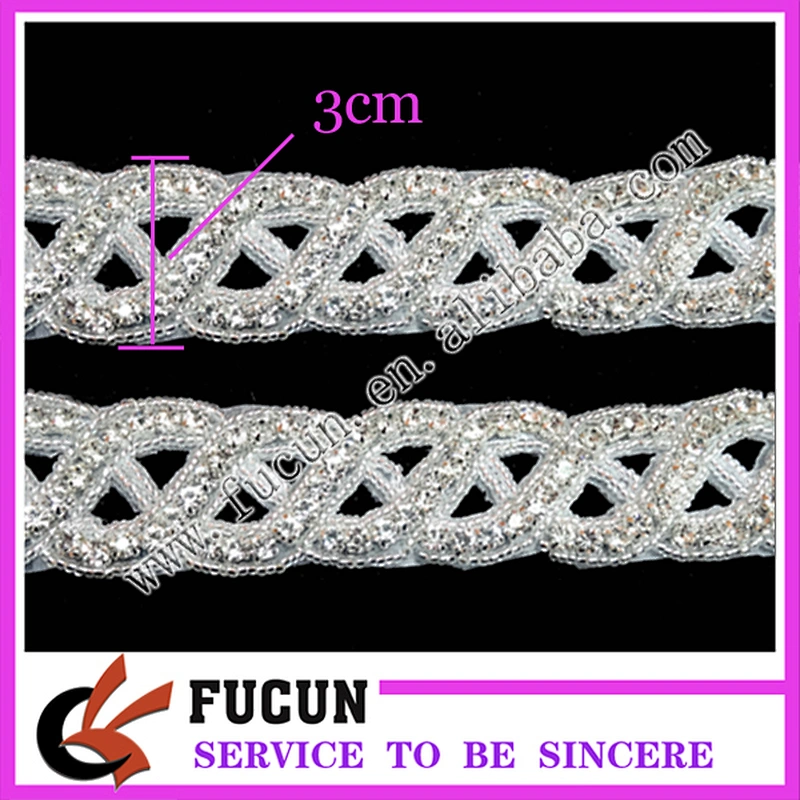 rhinestone appliques rhinestone tape beaded rhinestone lace for wedding decoration