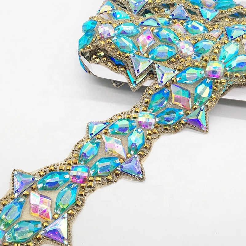 Wholesale hot fix crystal rhinestone trimming adhesive rhinestone tape for garment shoe and bag