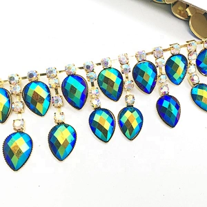 Dionysia Clothing Garment Decoration Sew on luxury Waterdrops Resin Tassel Rhinestone Chain Trims