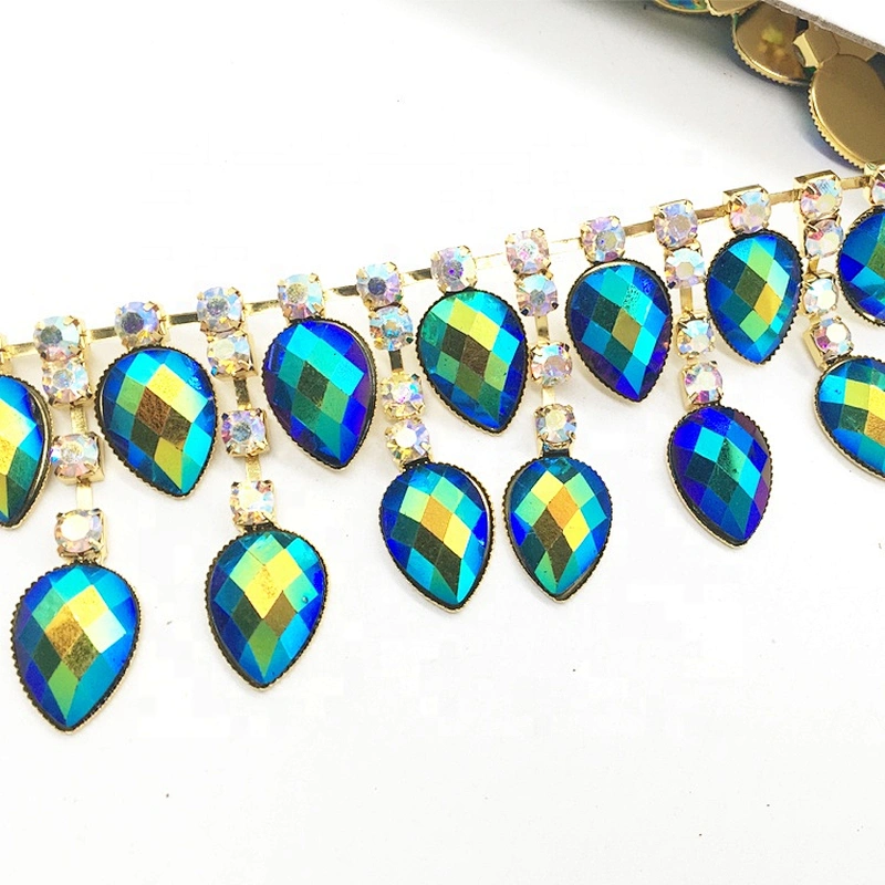 Dionysia Clothing Garment Decoration Sew on luxury Waterdrops Resin Tassel Rhinestone Chain Trims