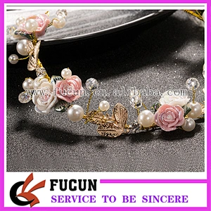 2017 New Style Flower Garland Floral Bridal Headband Pearl Hairband Korea Wedding Hair Accessories