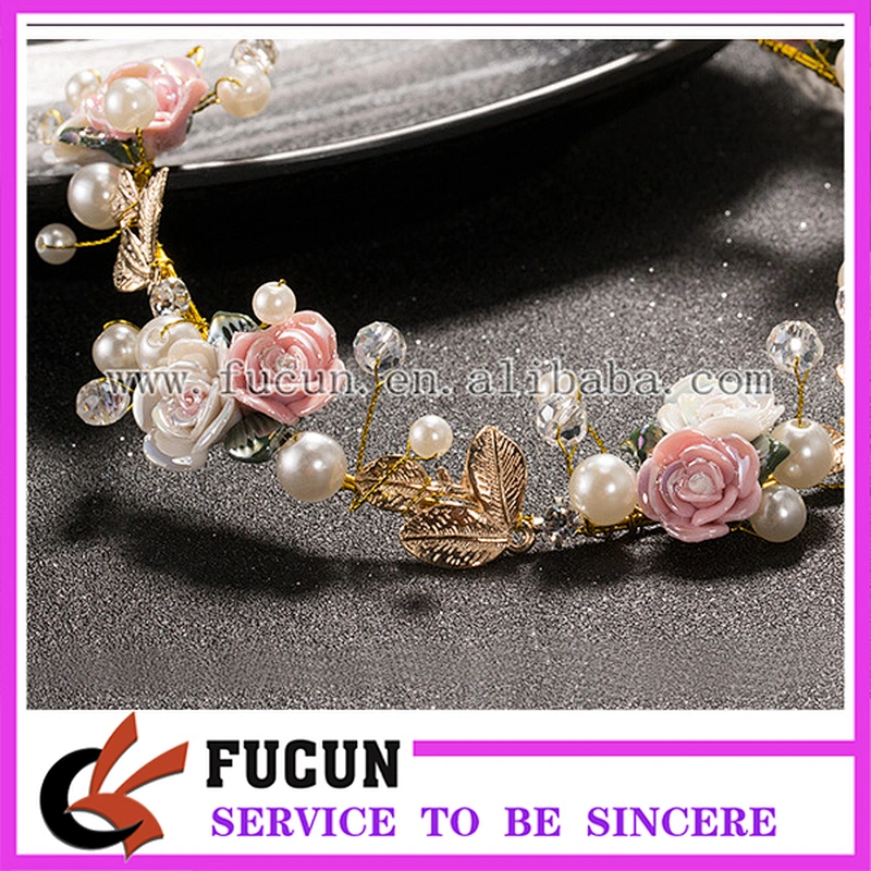2017 New Style Flower Garland Floral Bridal Headband Pearl Hairband Korea Wedding Hair Accessories