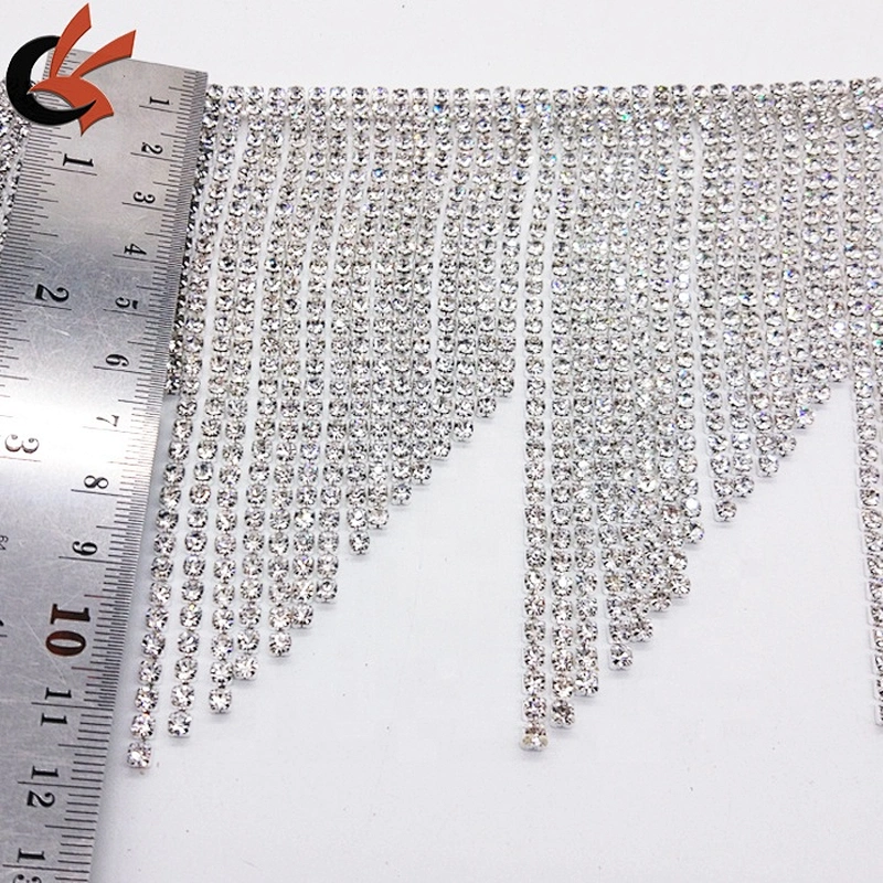 Wholesale sewing 11cm tassel length crystal rhinestones appliques fringe trimmings