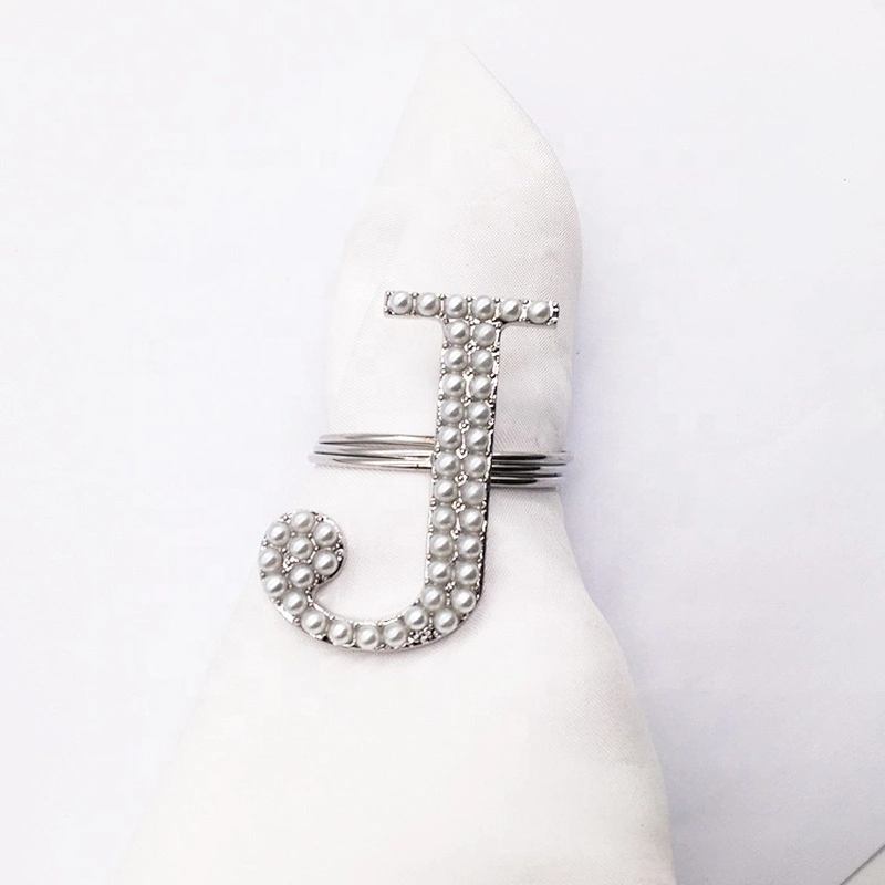 Cheap price unique handmade pearl beaded alphabet napkin ring for wedding decors
