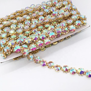 New fashion gold fancy AB colors chain diamond stone sew-on technics rhinestone trimmings