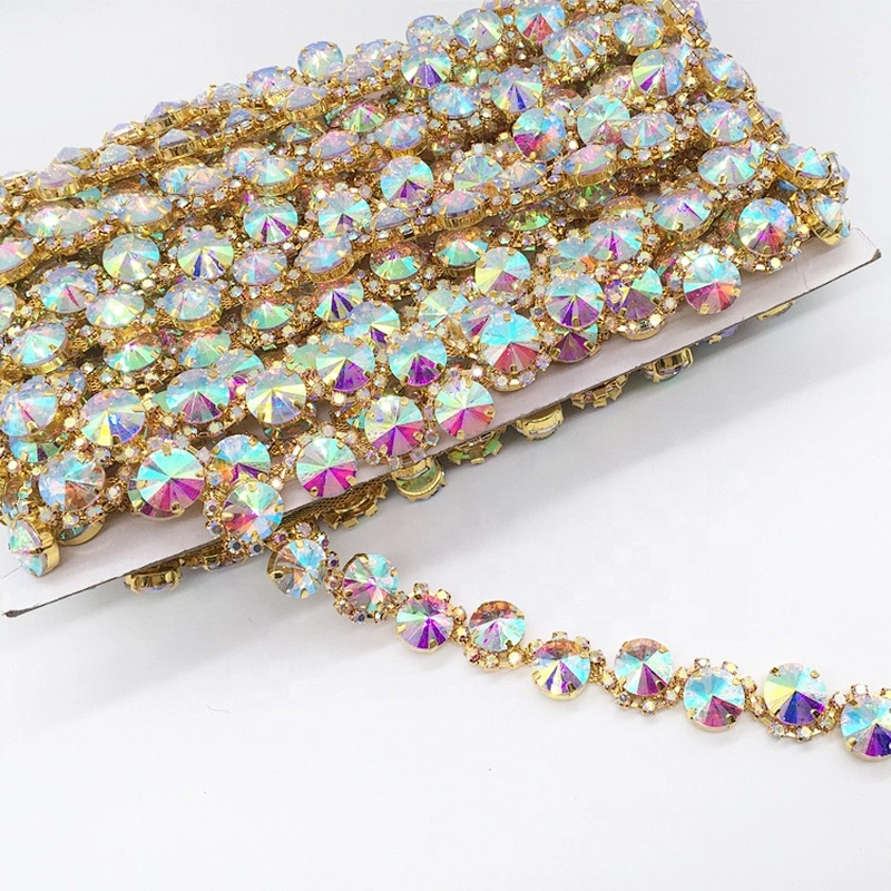 New fashion gold fancy AB colors chain diamond stone sew-on technics rhinestone trimmings