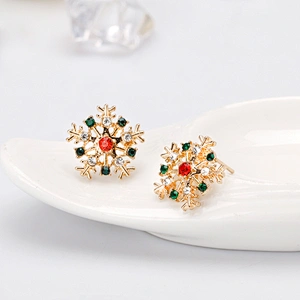 Beatiful mini gold rhinestone snowflake earrings