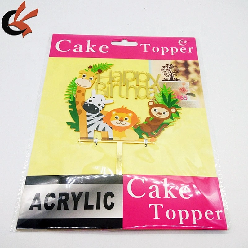 2019 New Arrival Mirror Gold Happy Birthday forest animal Acrylic Cake Topper