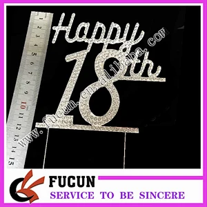party supplies silver plated metal alloyed happy 18th birthday rhinestone cake topper for cake decoration