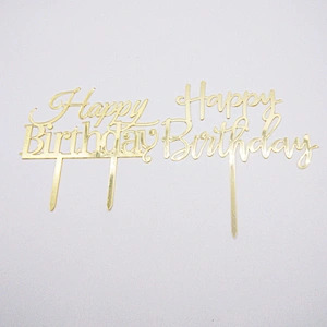 Mirror Gold Happy birthday Acrylic Cake Topper for Birthday Cake Decoration