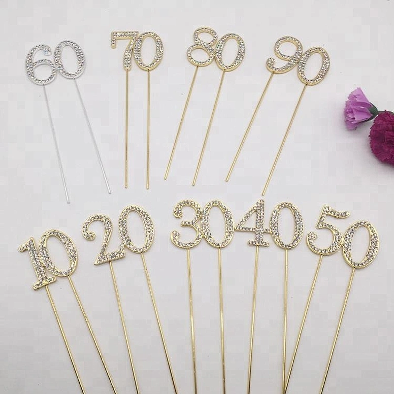 Bulk lots stock rhinestone double number cupcake pick cake toppers for decor
