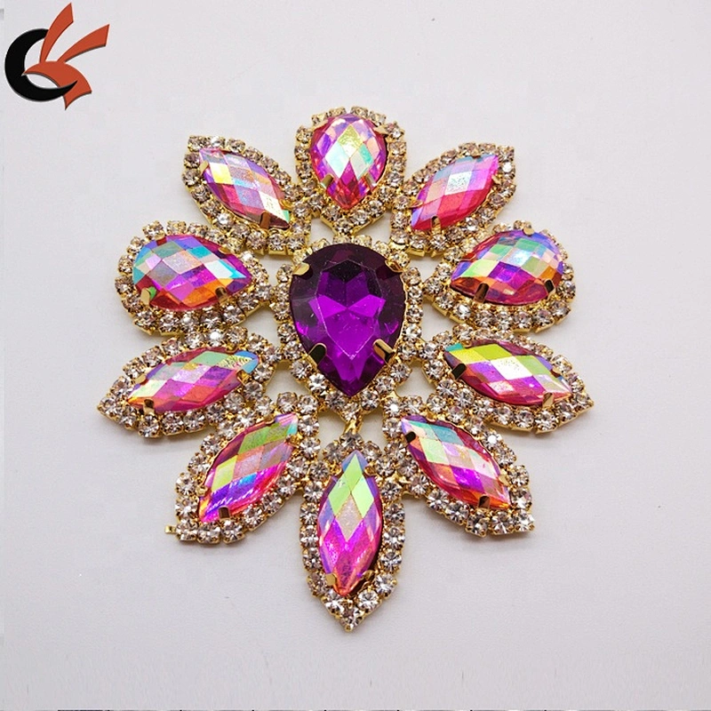 Factory Customized Gold Base AB Resin Rhinestone Applique