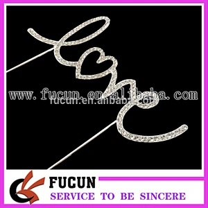 Customized new products wedding rhinestone LOVE cake topper party supplies China wholesale