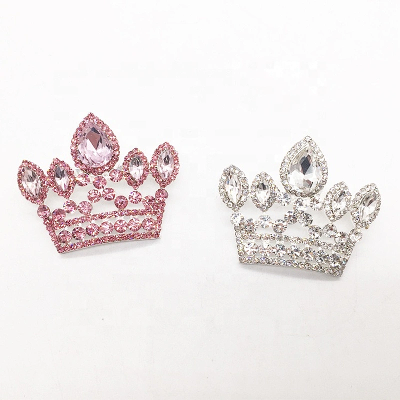 New Fashion Rhinestone Pink Crown Brooches For Women Men Badge Suit