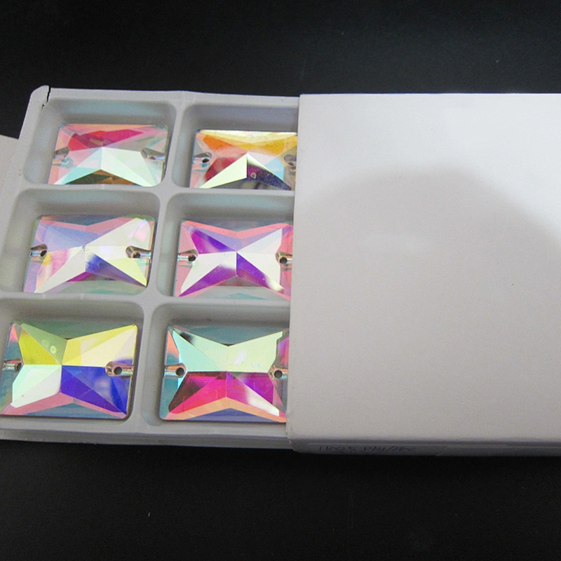 Various Size Diamond Jewelry Synthetic Stones Glass Square Facetted Cut Gems With Two Holes