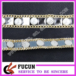 Hot Fix metal chain acrylic Crystal Rhinestone Mesh Trimming for garment,shoe,hat decoration