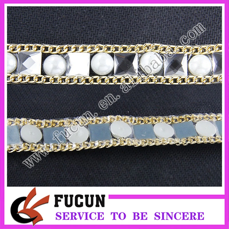 Hot Fix metal chain acrylic Crystal Rhinestone Mesh Trimming for garment,shoe,hat decoration