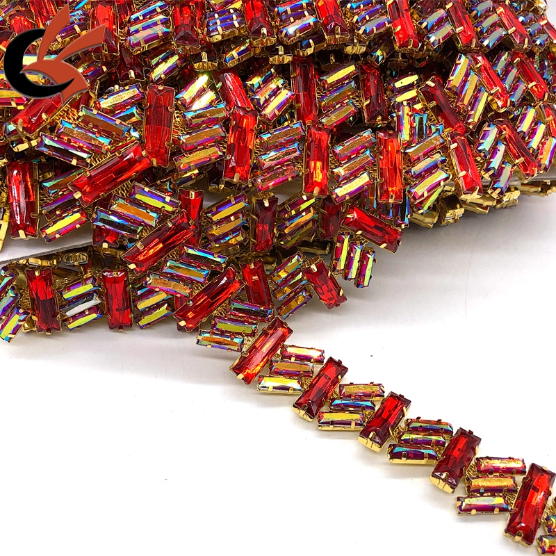 New style custom carnival decoration Red AB crystal rhinestone chain trimming