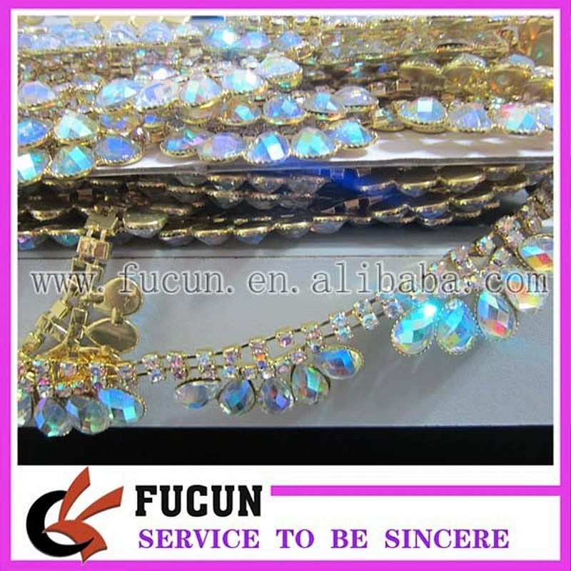 2018 green AB acrylic drop diamond rhinestone chain by the yard