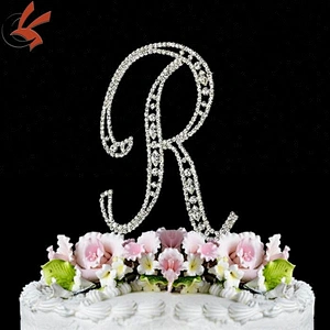 crystal rhinestone monogram letter R cake topper