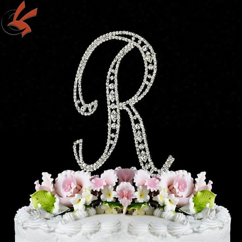 crystal rhinestone monogram letter R cake topper