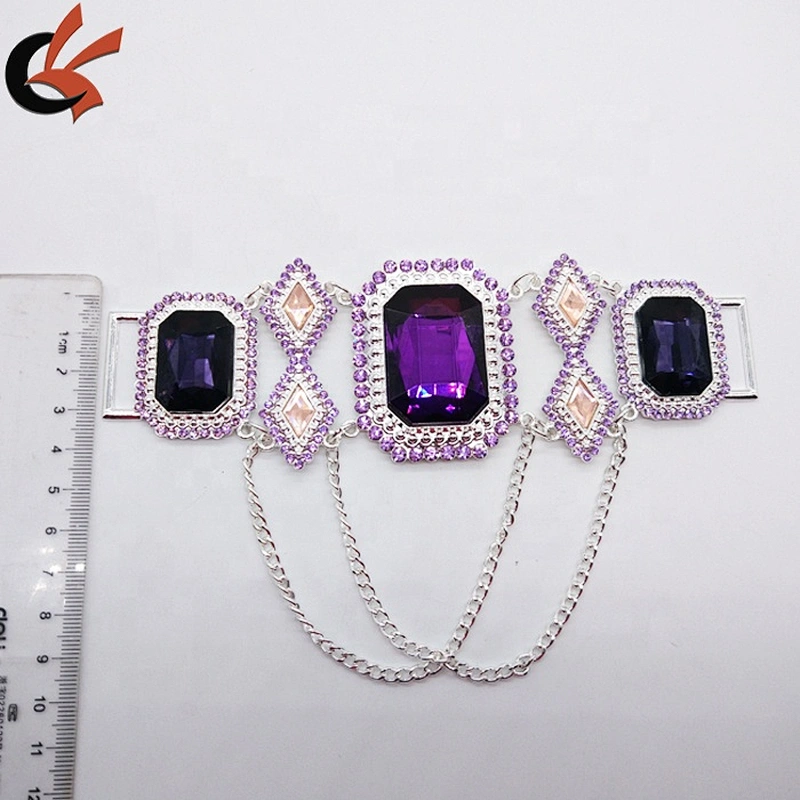 Wholesale Hot 6.7'' Purple Rhinestone Connector Bikini Connector Shoe Buckle Headband Connector