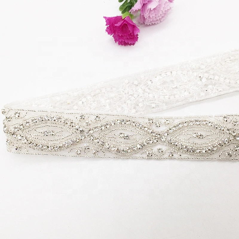 New arrivals fashion vintage crystal bridal lace wedding dress rhinestone applique sash