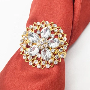 Elegant Table Decoration Glass Rhinestone Gold Bridal Wedding Floral Napkin Ring