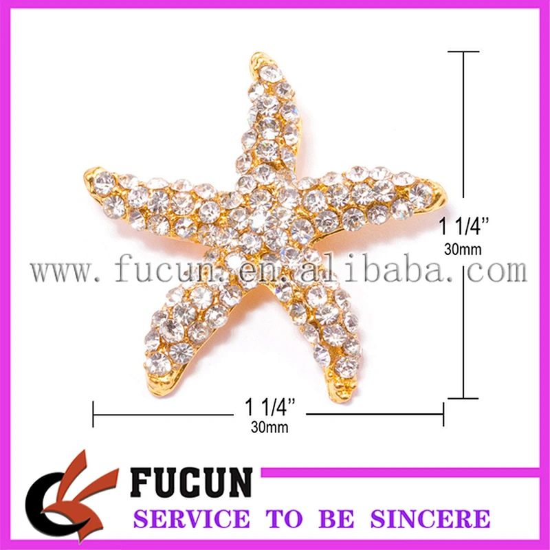 Mini plating gold clear starfish rhinestone brooch